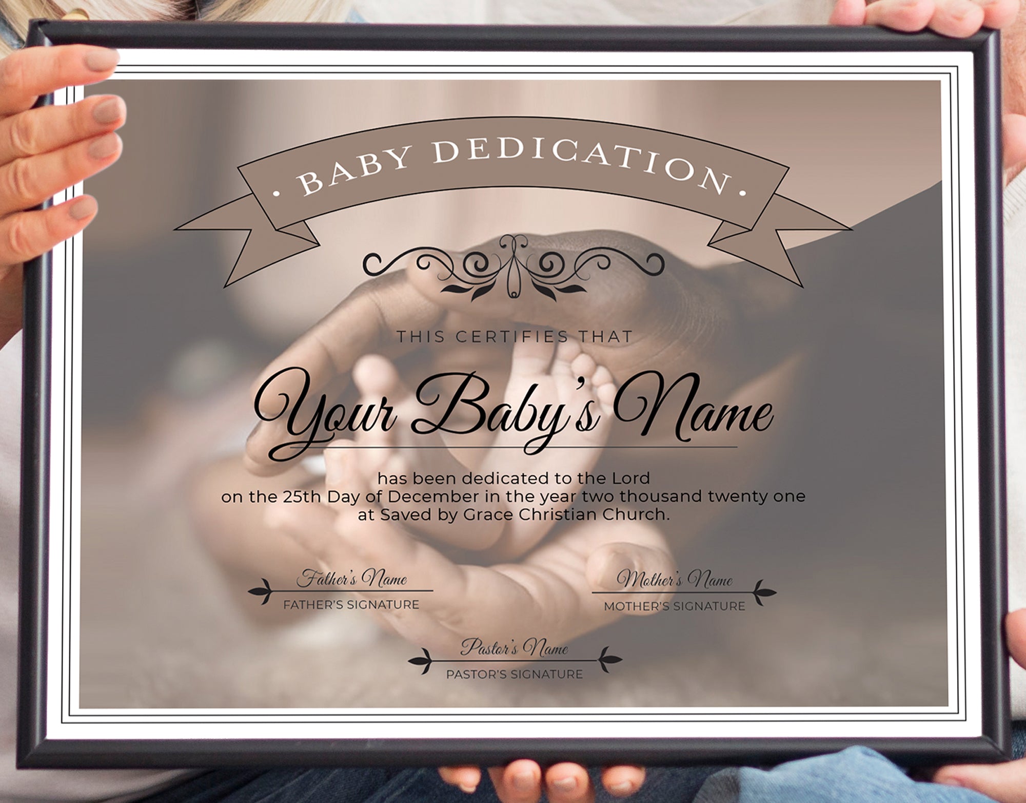 Editable Baby Dedication Certificate Template Brown
