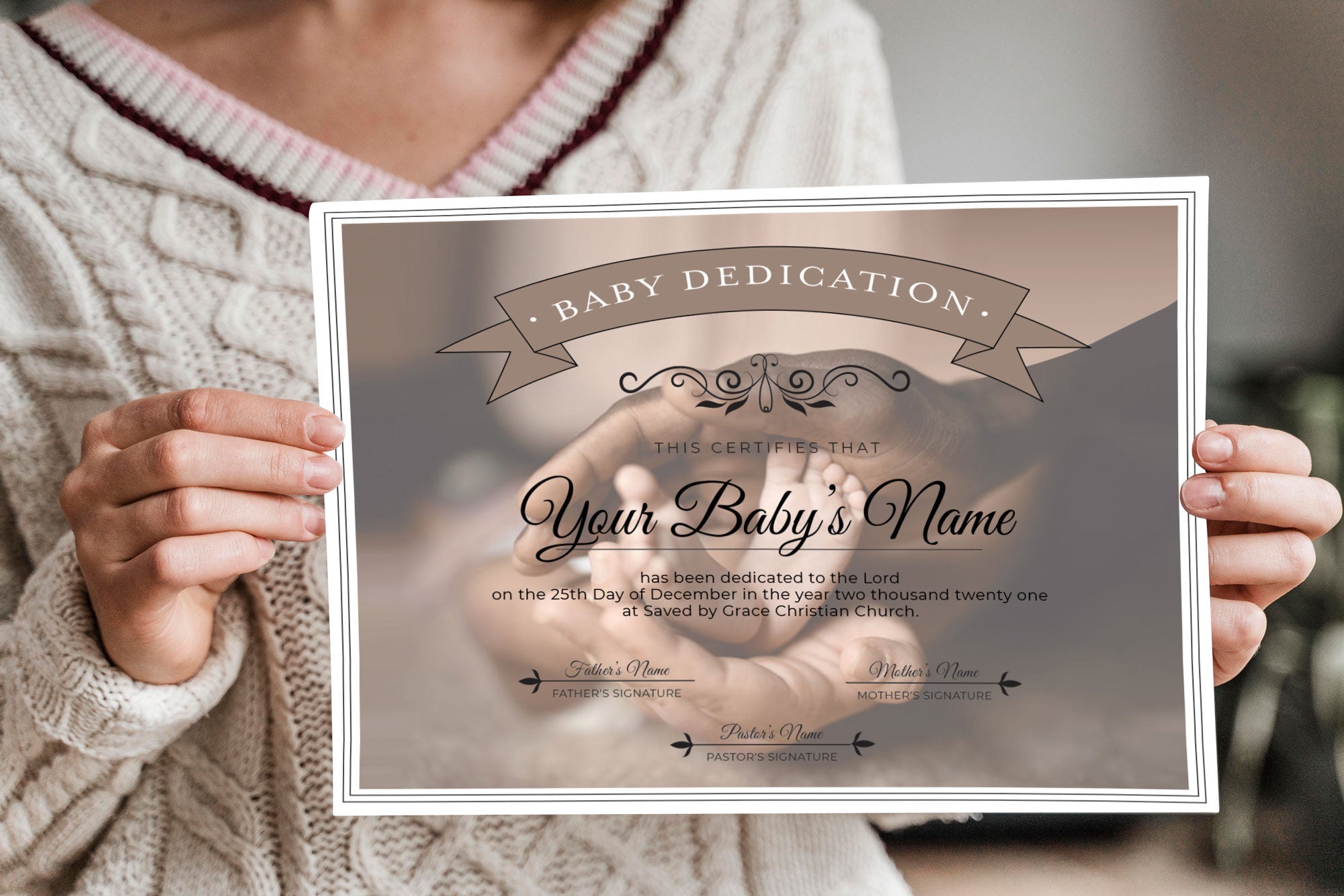 Editable Baby Dedication Certificate Template Brown