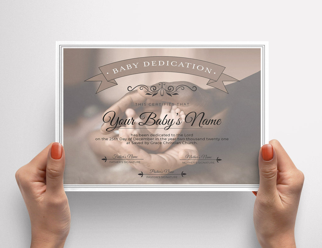 Editable Baby Dedication Certificate Template Brown