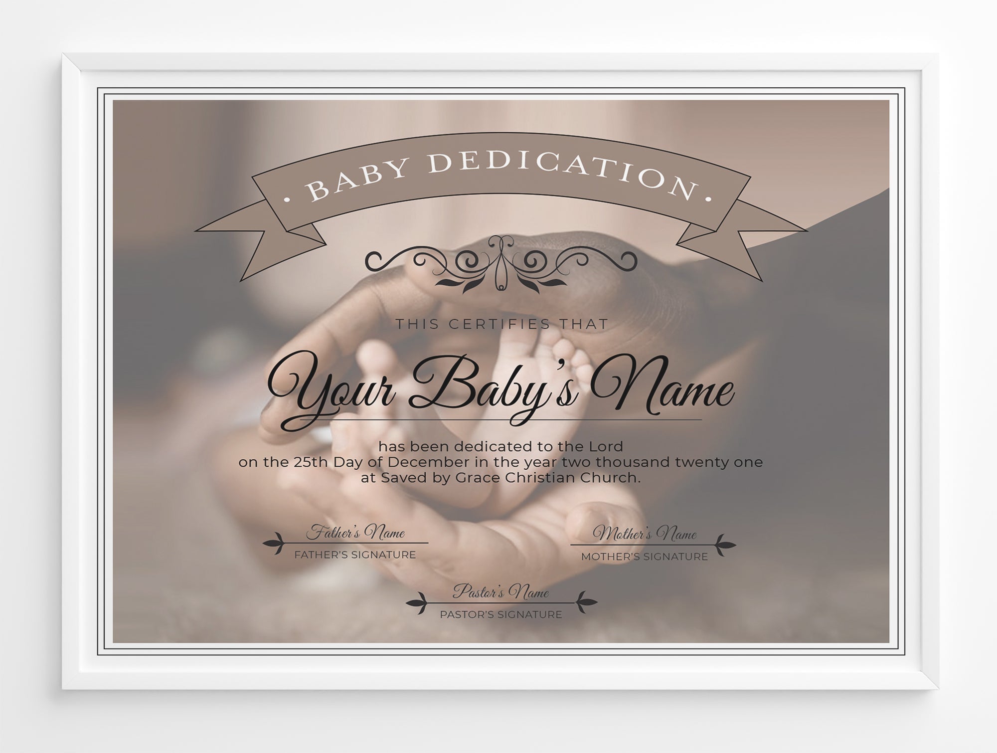 Editable Baby Dedication Certificate Template Brown
