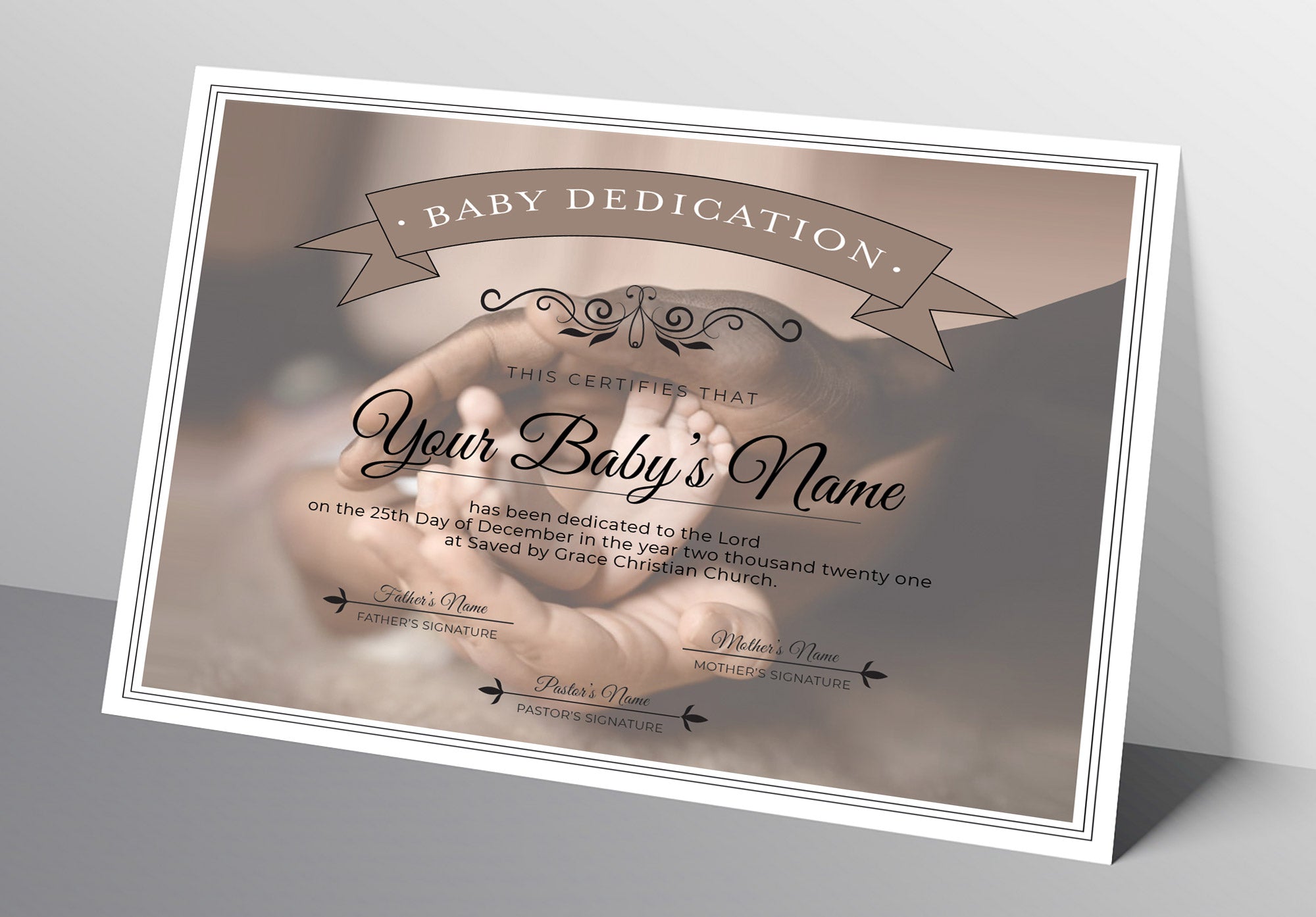 Editable Baby Dedication Certificate Template Brown