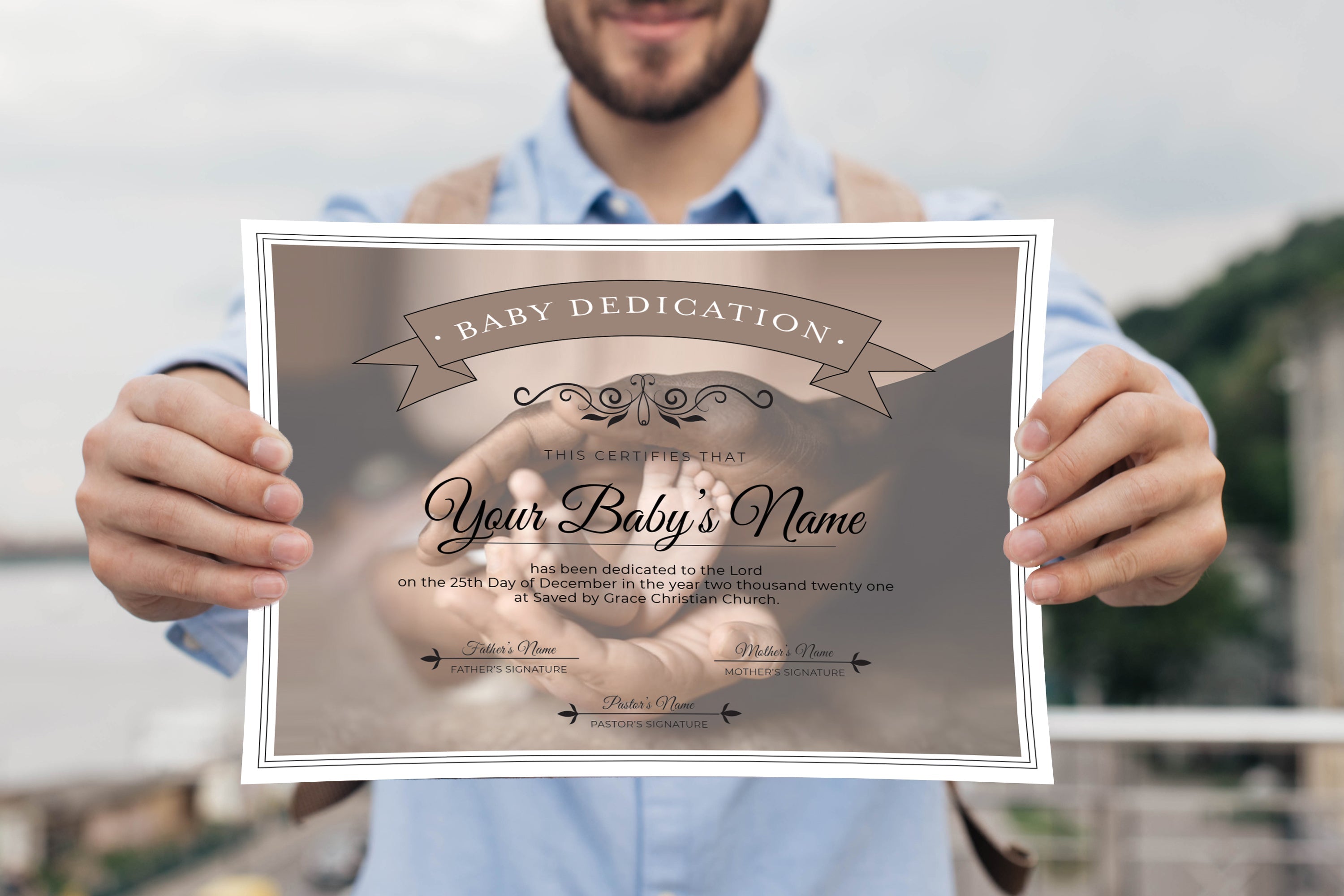Editable Baby Dedication Certificate Template Brown