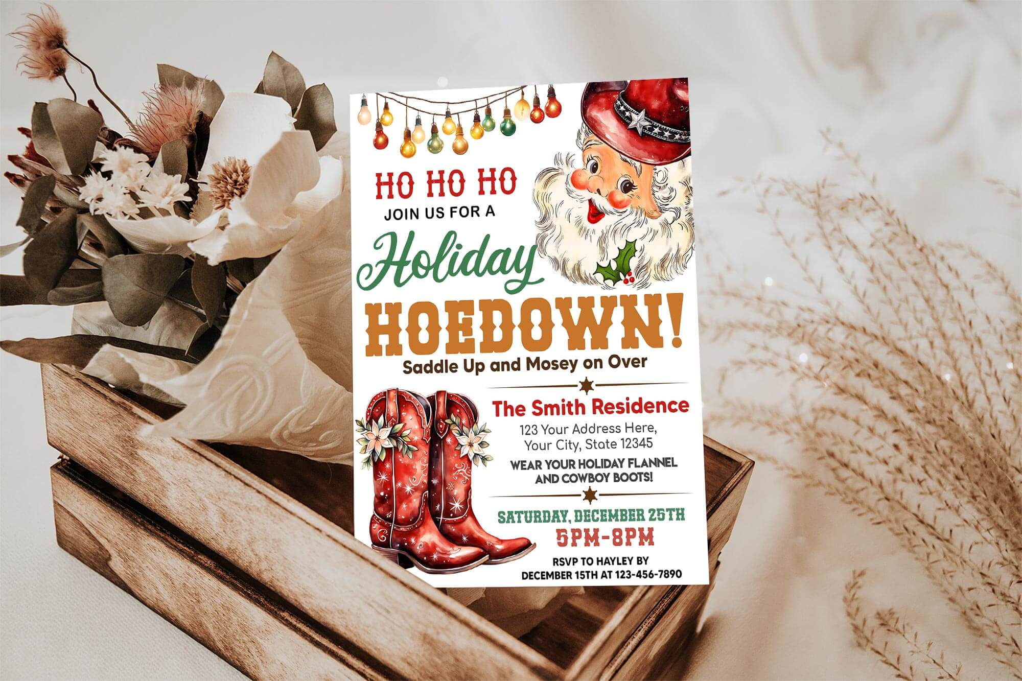 Holiday Hoedown Invitation Template | Western Country Xmas Holiday Party Invite