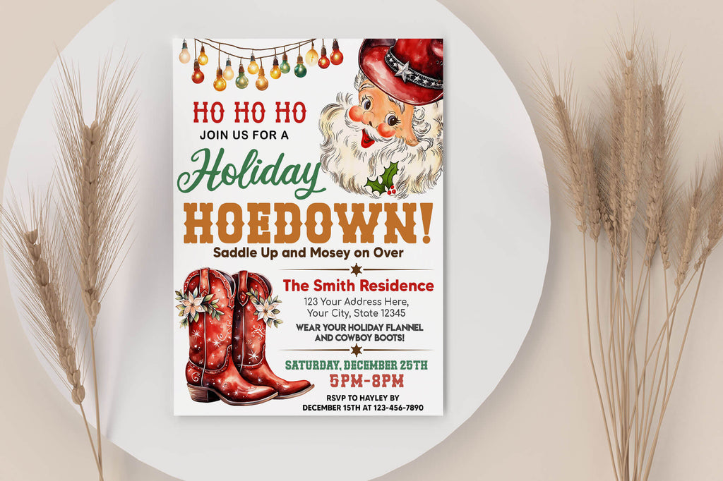 Holiday Hoedown Invitation Template | Western Country Xmas Holiday Party Invite