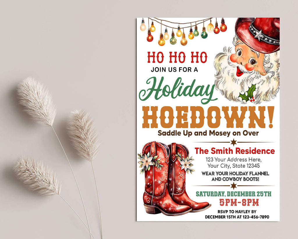 Holiday Hoedown Invitation Template | Western Country Xmas Holiday Party Invite