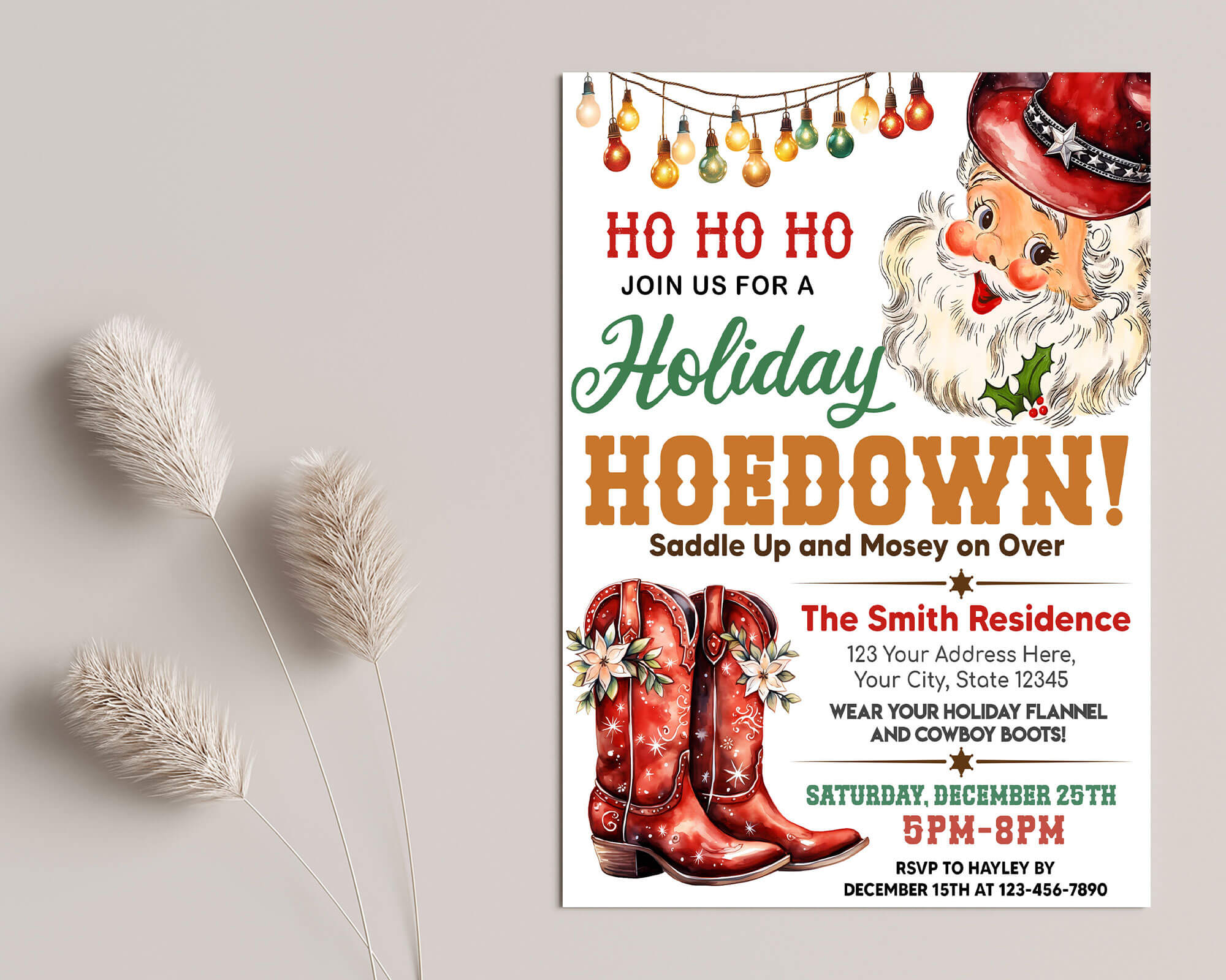 Holiday Hoedown Invitation Template | Western Country Xmas Holiday Party Invite