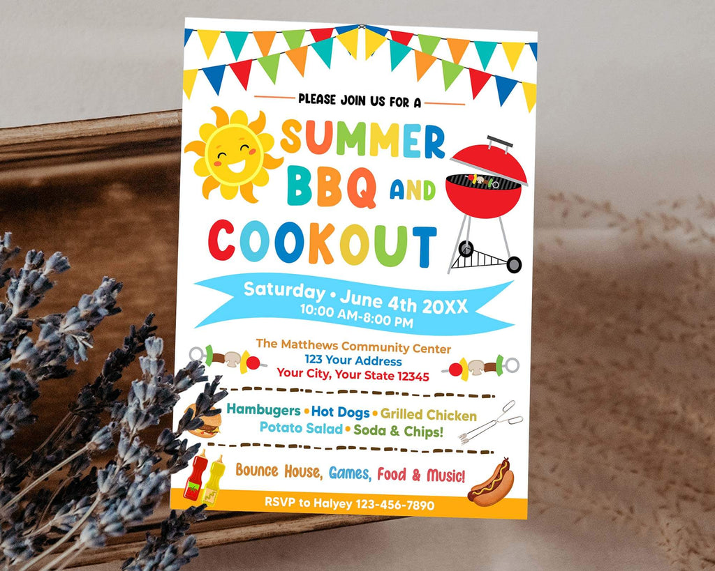 DIY Summer BBQ Cookout Invitation Template | Summer Barbecue Party Flyer Invite