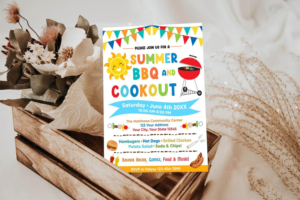 DIY Summer BBQ Cookout Invitation Template | Summer Barbecue Party Flyer Invite