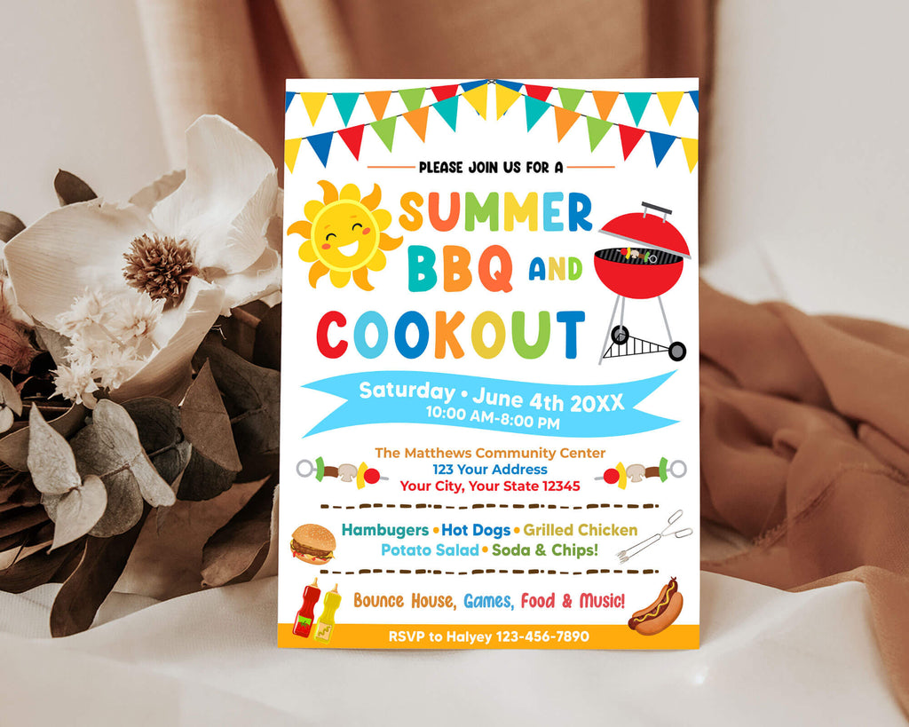 DIY Summer BBQ Cookout Invitation Template | Summer Barbecue Party Flyer Invite