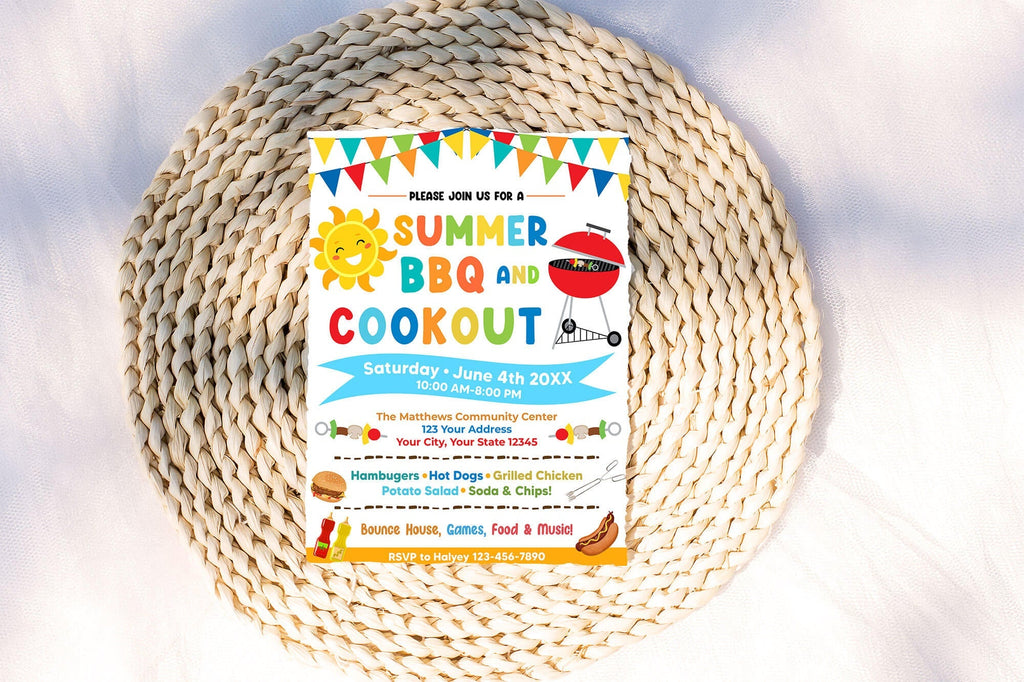 DIY Summer BBQ Cookout Invitation Template | Summer Barbecue Party Flyer Invite