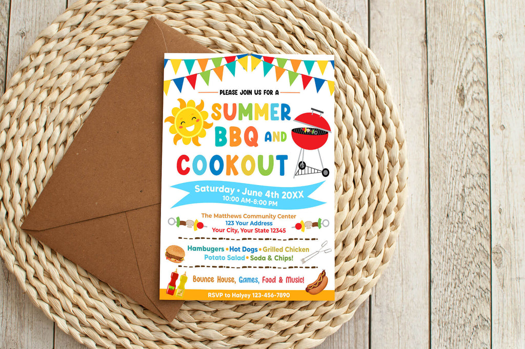 DIY Summer BBQ Cookout Invitation Template | Summer Barbecue Party Flyer Invite