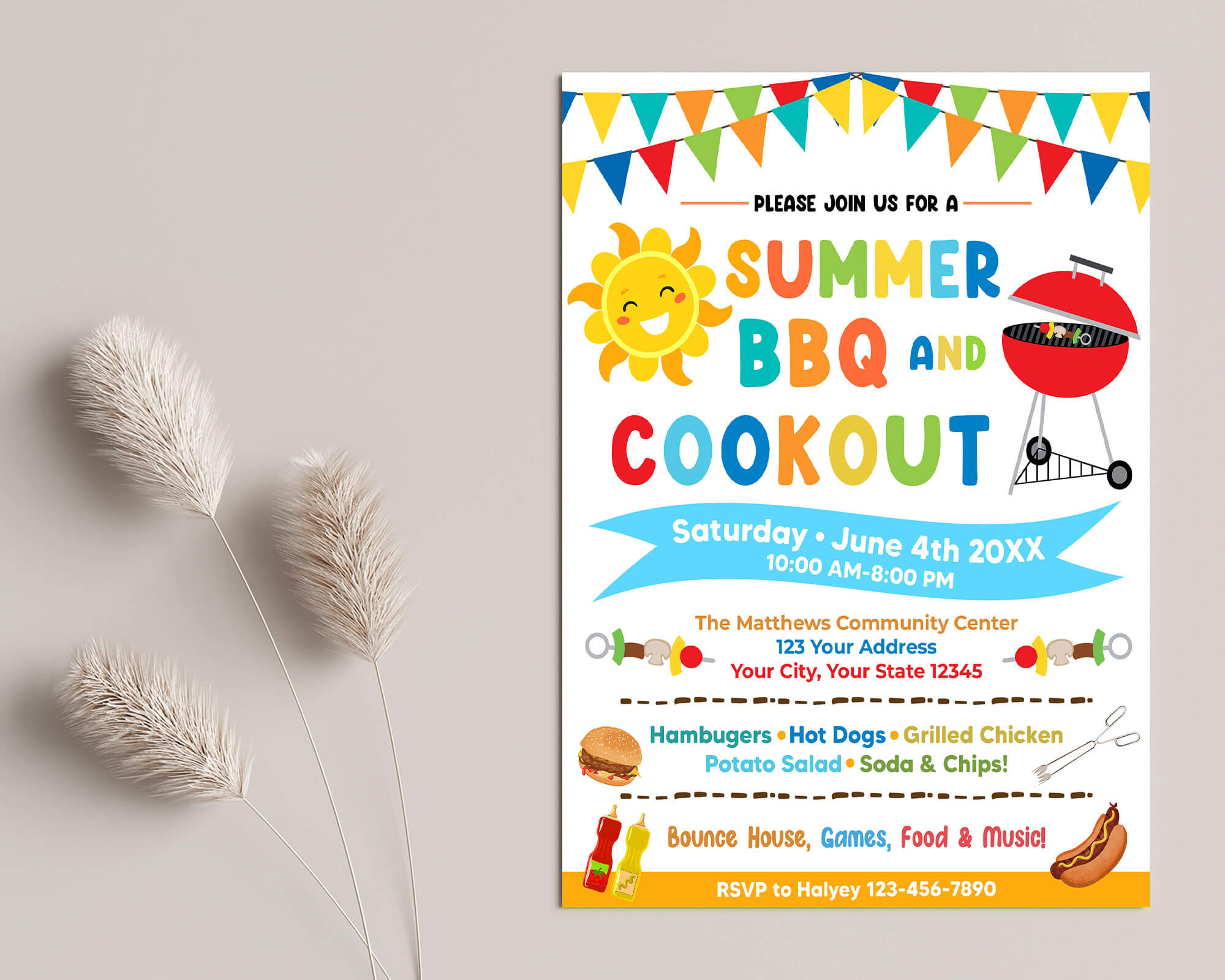 DIY Summer BBQ Cookout Invitation Template | Summer Barbecue Party Flyer Invite
