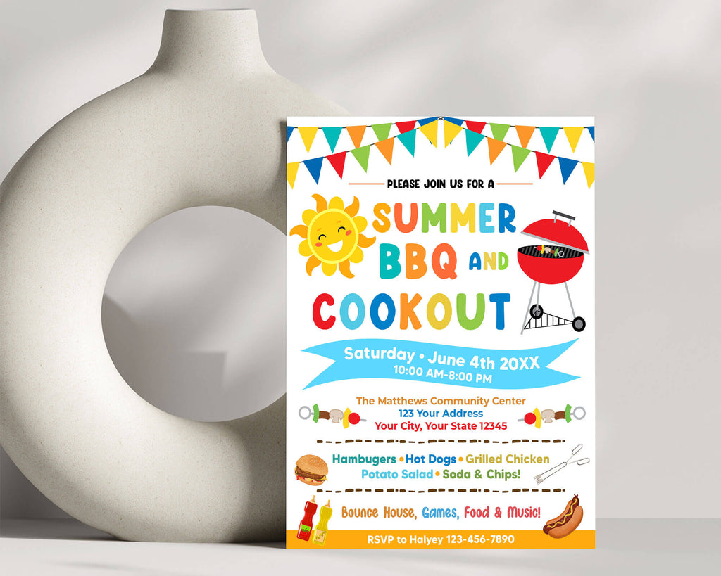 DIY Summer BBQ Cookout Invitation Template | Summer Barbecue Party Flyer Invite