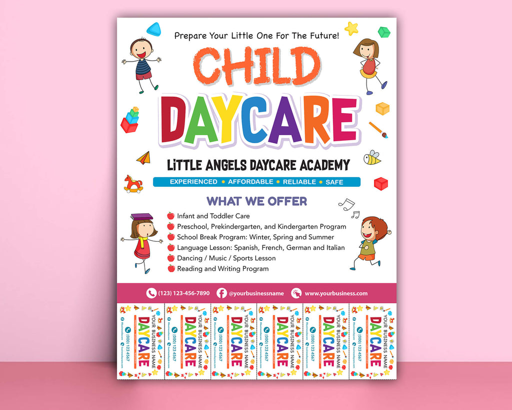 DIY Child Daycare Flyer With Tearoff Customizable Template