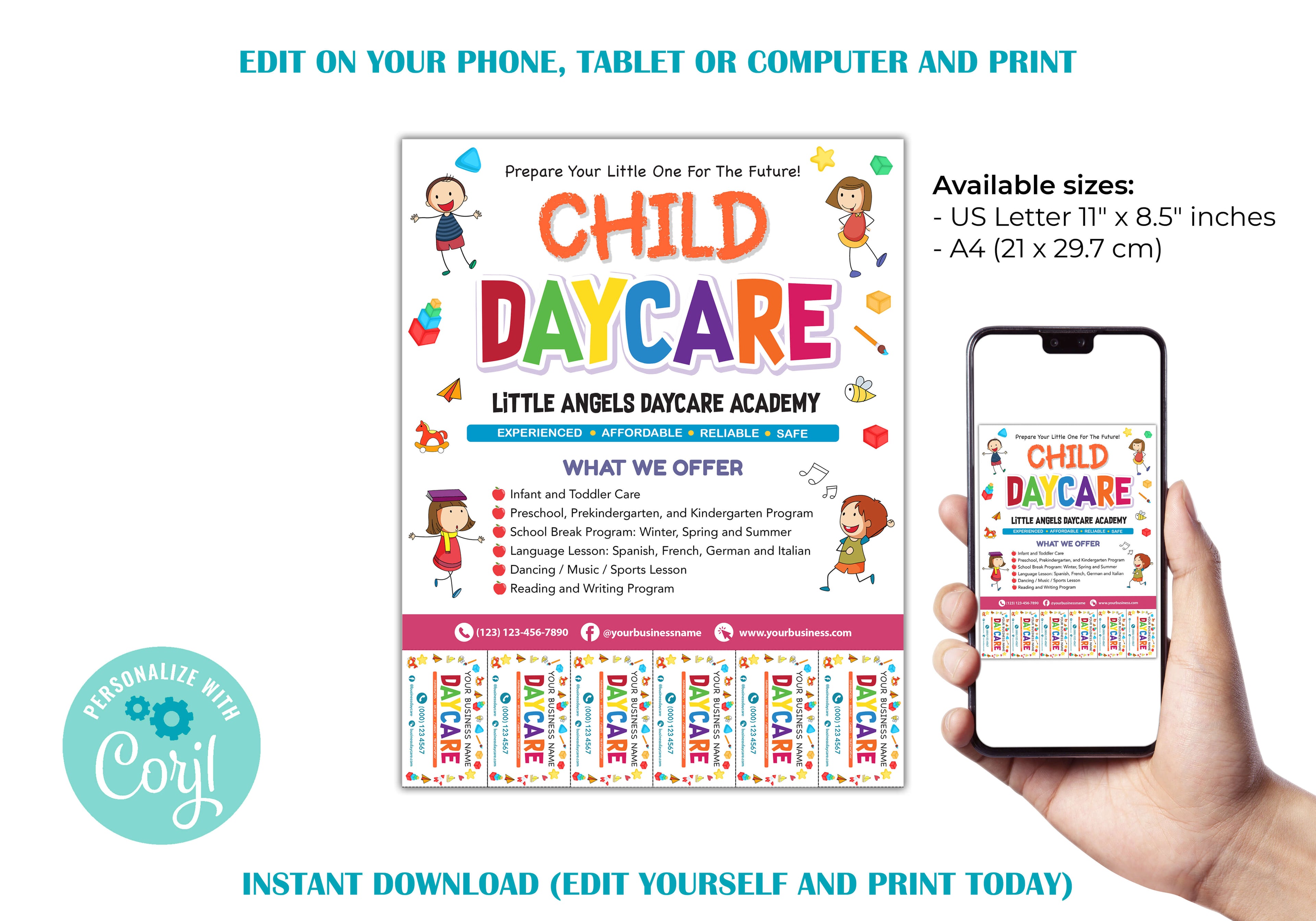DIY Child Daycare Flyer With Tearoff Customizable Template