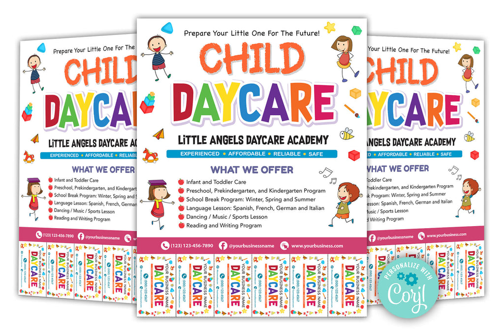 DIY Child Daycare Flyer With Tearoff Customizable Template