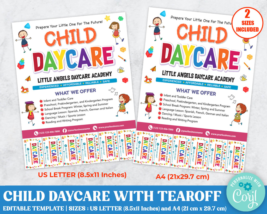DIY Child Daycare Flyer With Tearoff Customizable Template