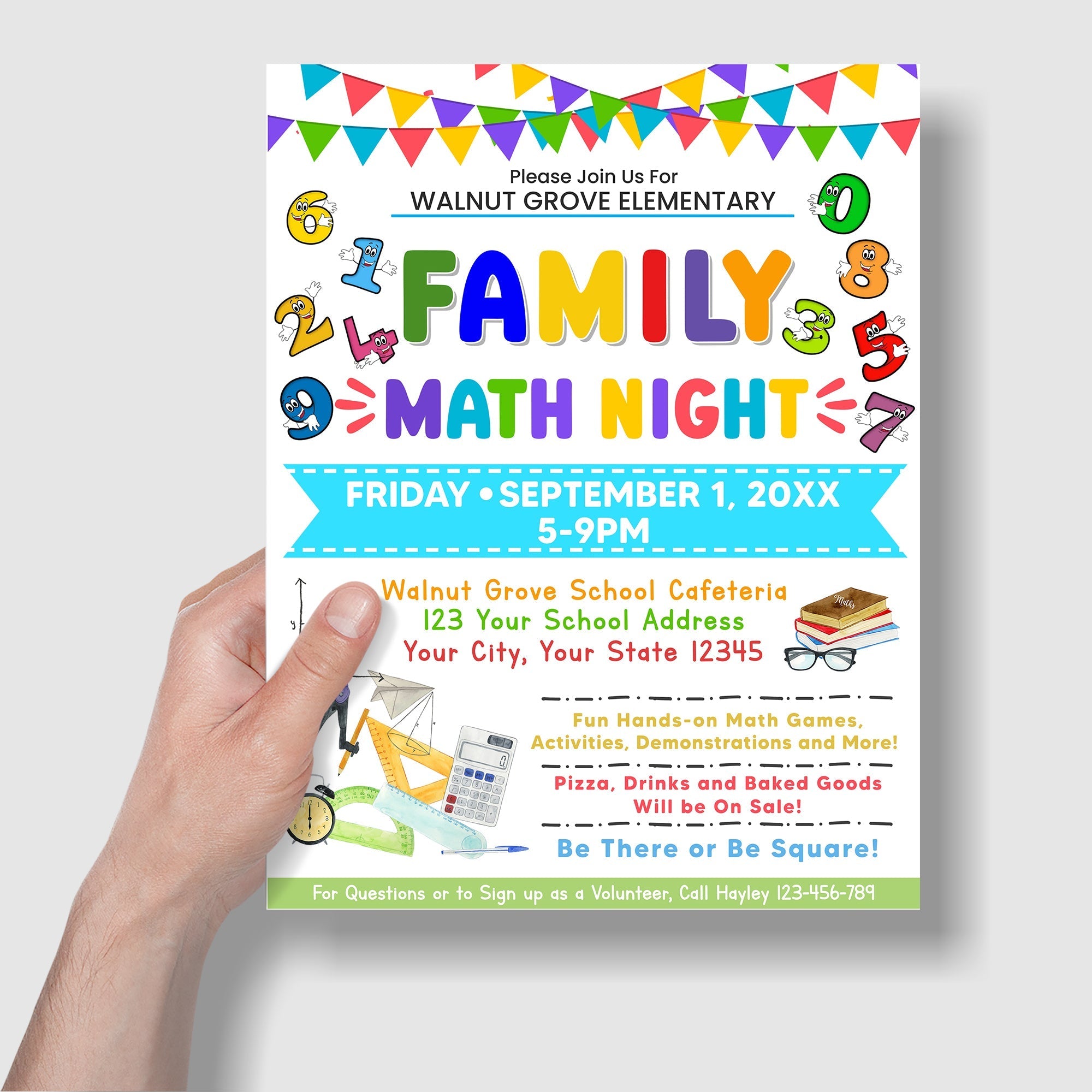 DIY Editable Family Math Night Flyer, Customizable PTO PTA Family School Math Flyer Printable