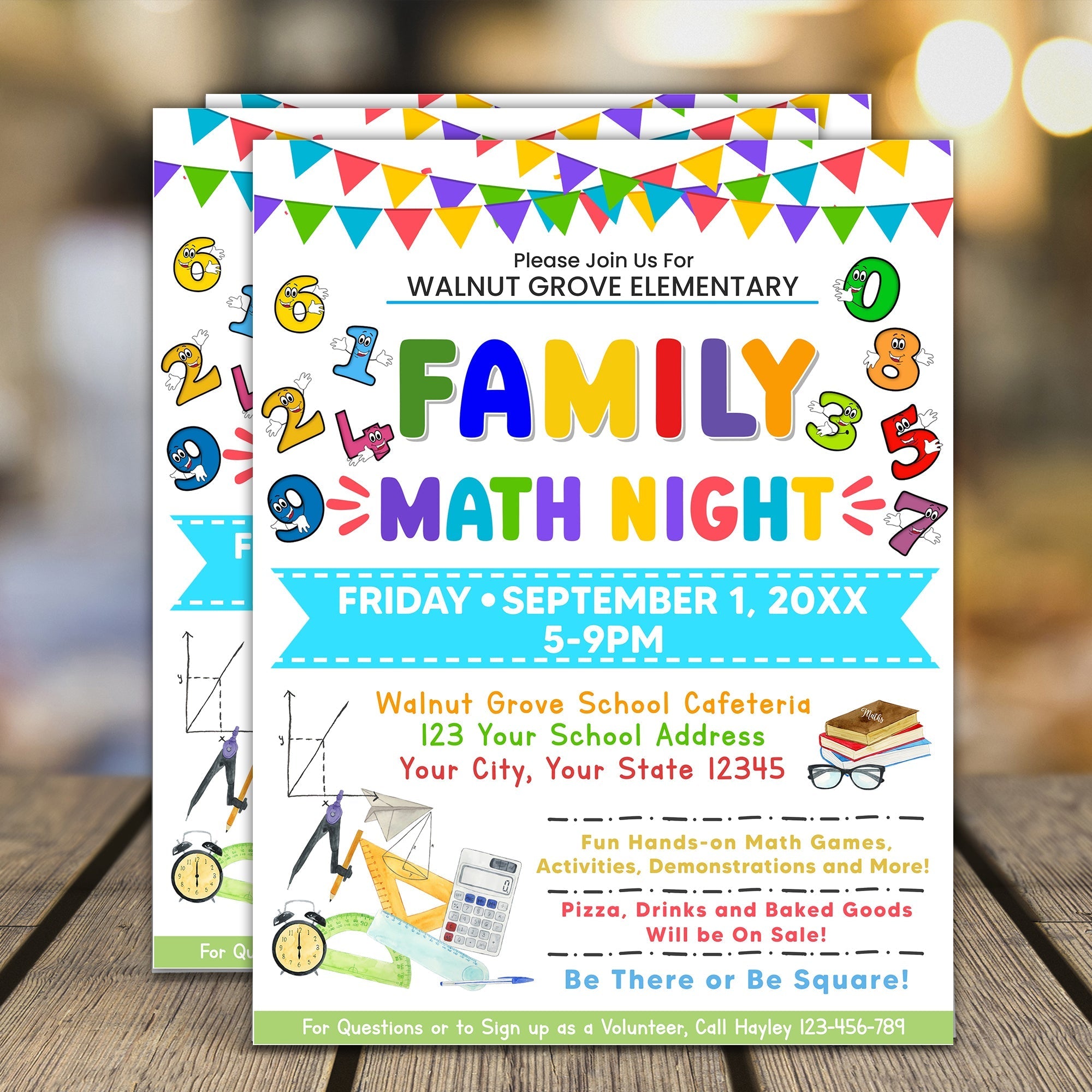 DIY Editable Family Math Night Flyer, Customizable PTO PTA Family School Math Flyer Printable