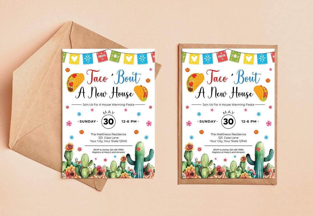 Customizable Taco Bout A New House Invitation | Fiesta Themed House Warming Invite Template