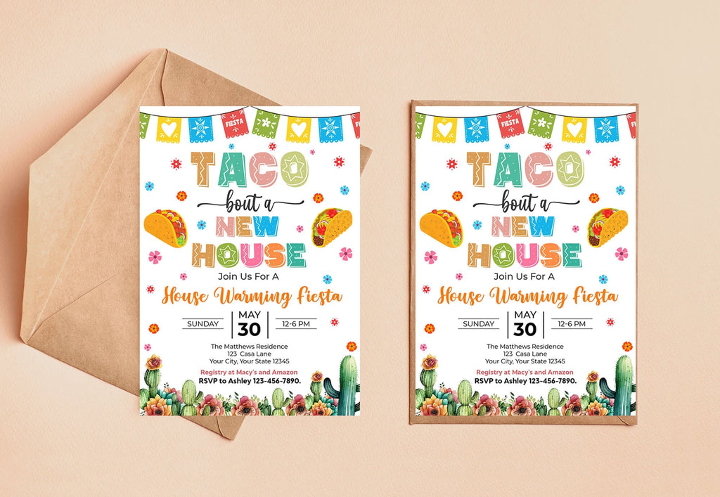 DIY Taco Bout A New House Invitation | Mexican Fiesta Themed House Warming Invite Template
