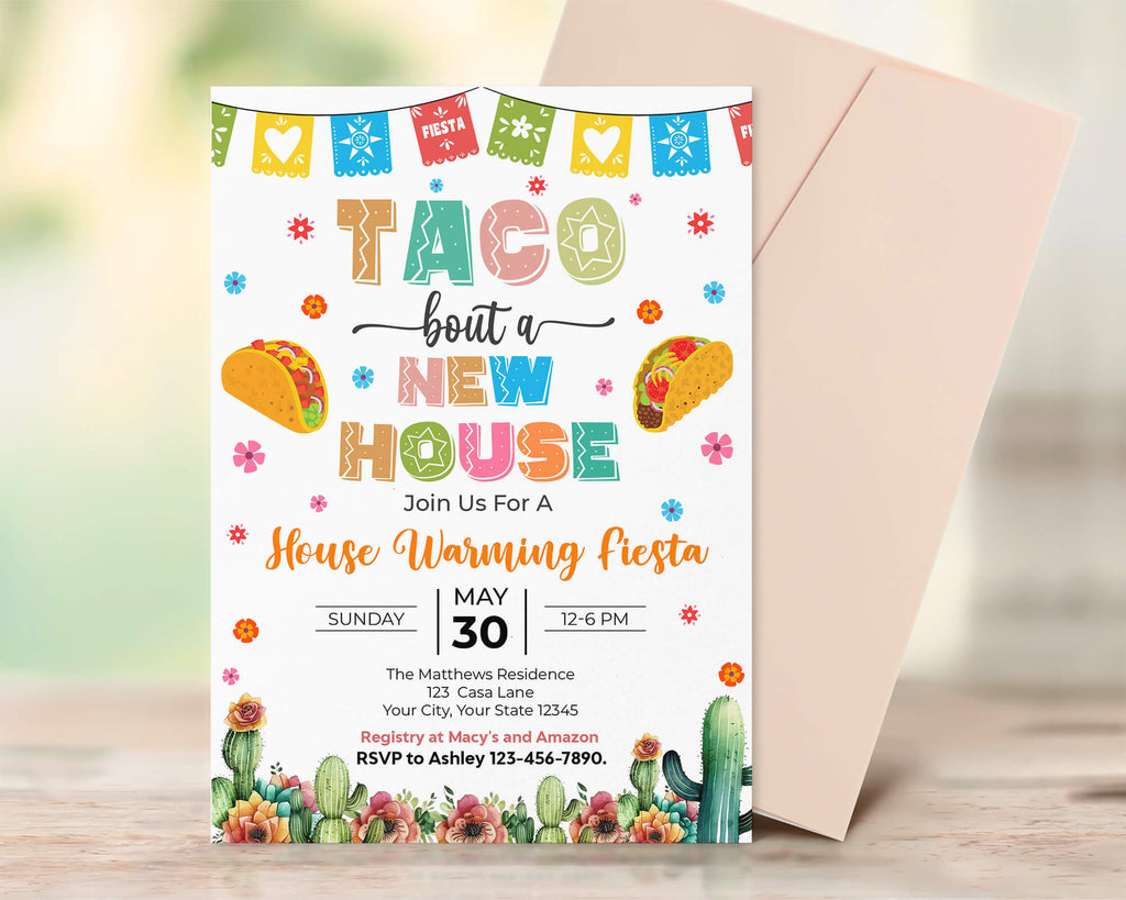 DIY Taco Bout A New House Invitation | Mexican Fiesta Themed House Warming Invite Template