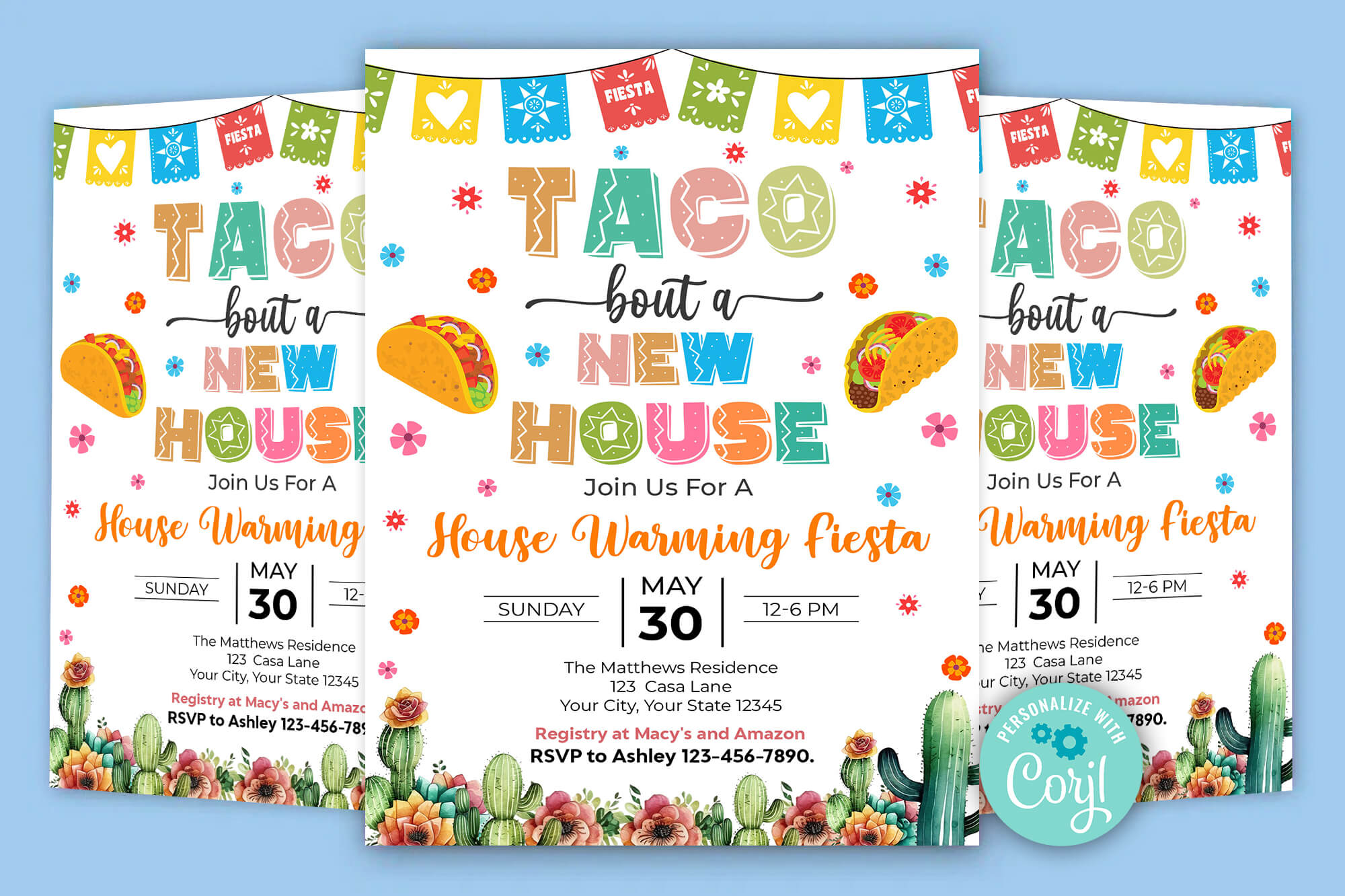 DIY Taco Bout A New House Invitation | Mexican Fiesta Themed House Warming Invite Template