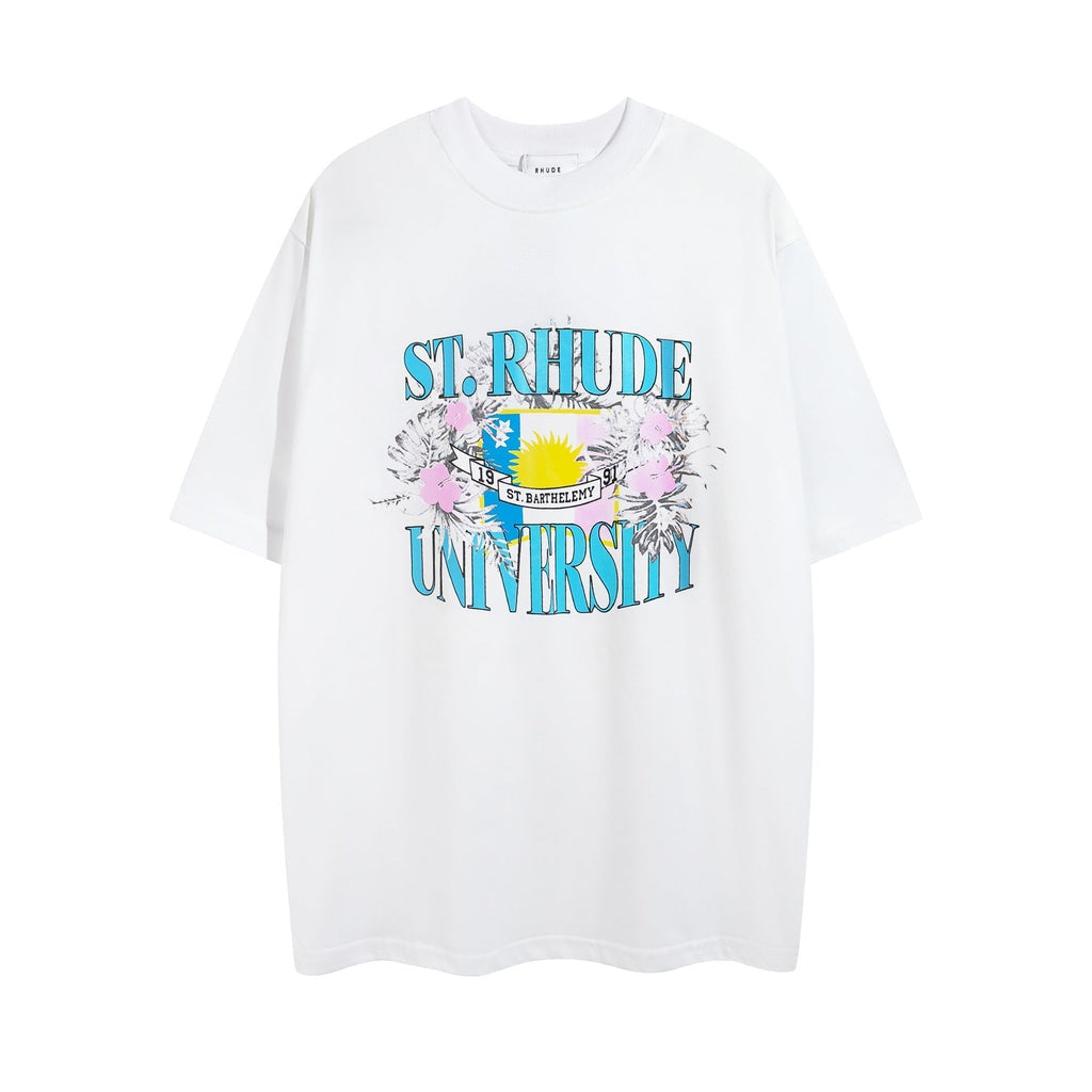 Rhude T-shirt Micro Label Flower Letter Print Pattern Short Sleeve T-shirt
