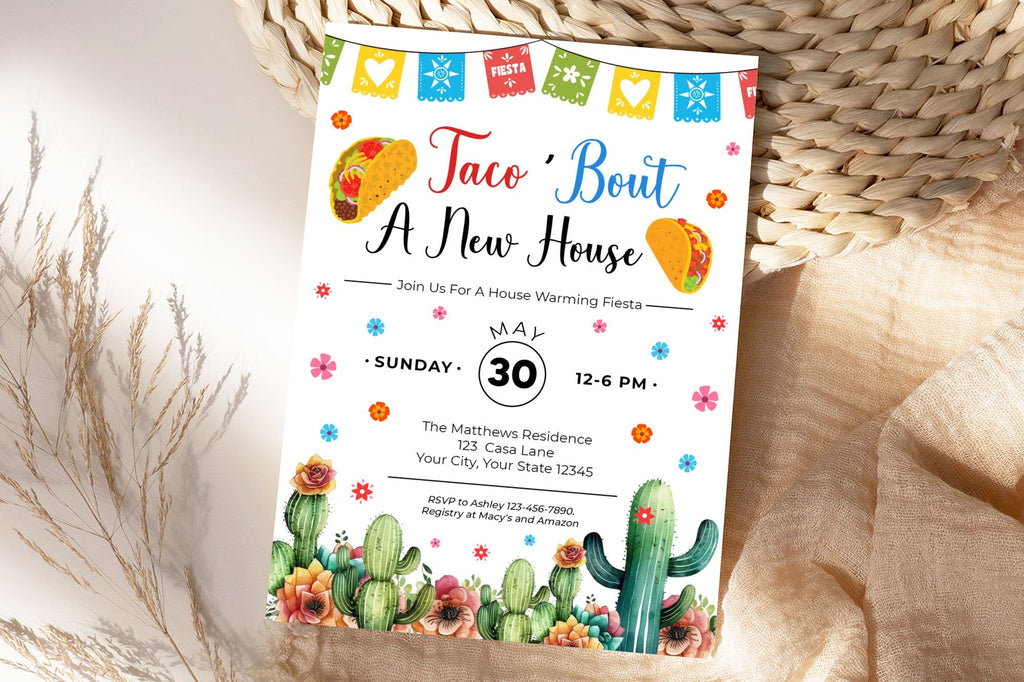 Customizable Taco Bout A New House Invitation | Fiesta Themed House Warming Invite Template