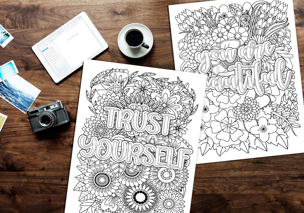 PDF Adult Motivational Quote Floral Pattern Coloring Pages