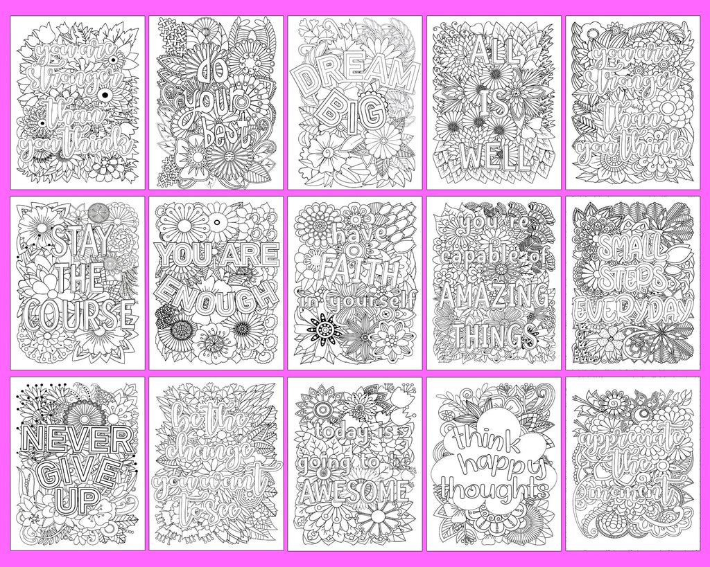 PDF Adult Motivational Quote Floral Pattern Coloring Pages