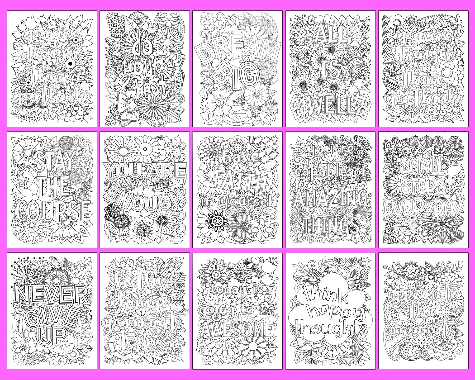 PDF Adult Motivational Quote Floral Pattern Coloring Pages