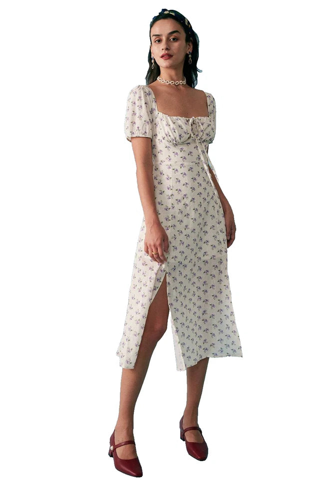 RIHOAS Floral Ruched Midi Dress Cottagecore Sexy Lightweight