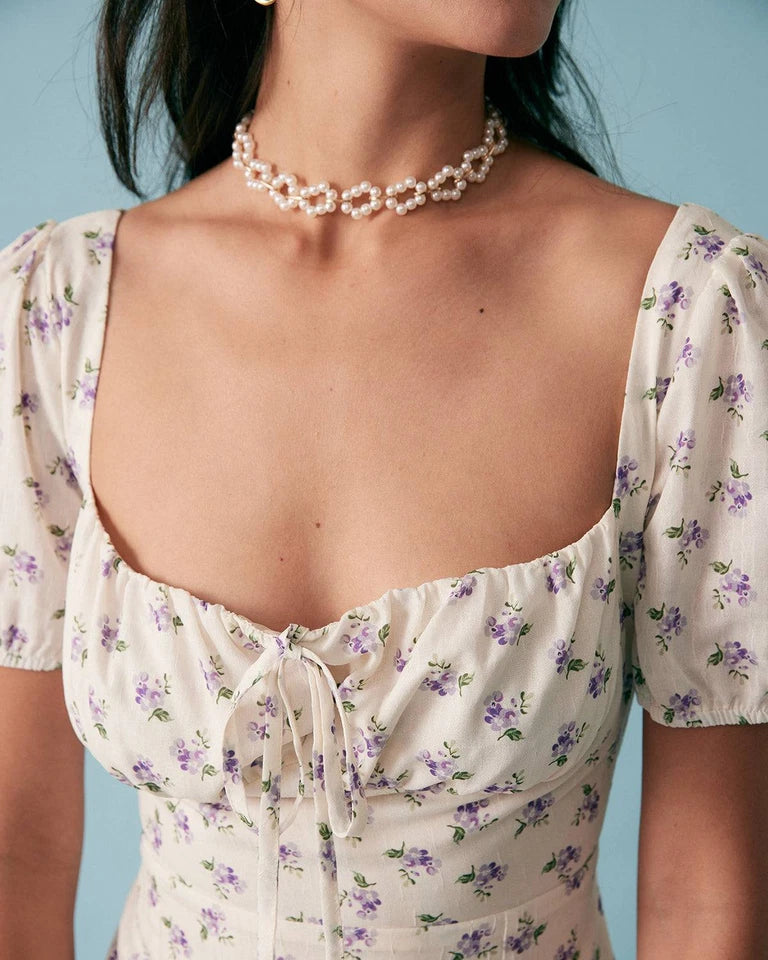 RIHOAS Floral Ruched Midi Dress Cottagecore Sexy Lightweight