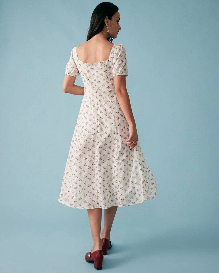 RIHOAS Floral Ruched Midi Dress Cottagecore Sexy Lightweight